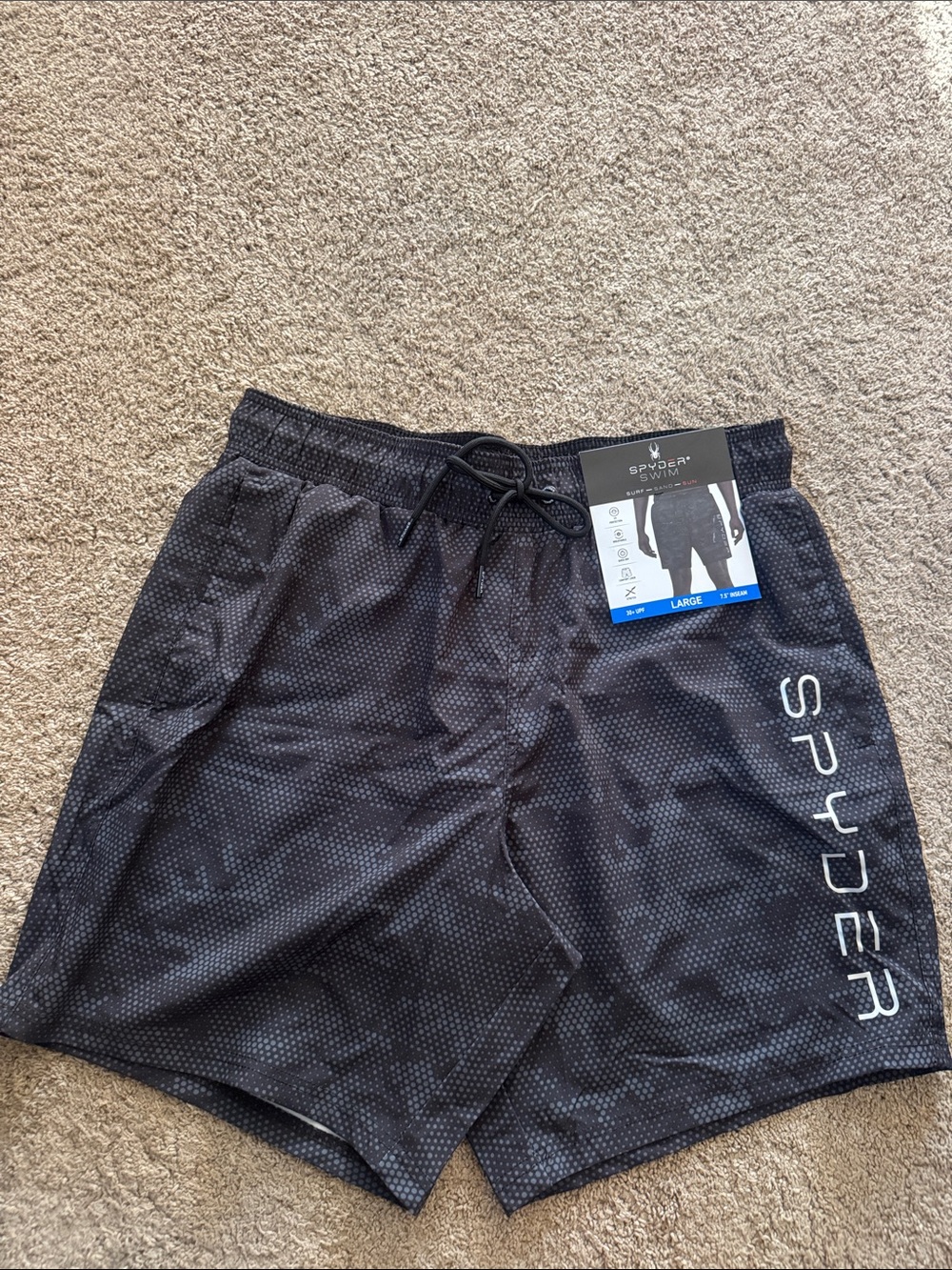 NWT Spyder Men’s Black Swim Shorts Size Large 7.5 Inseam